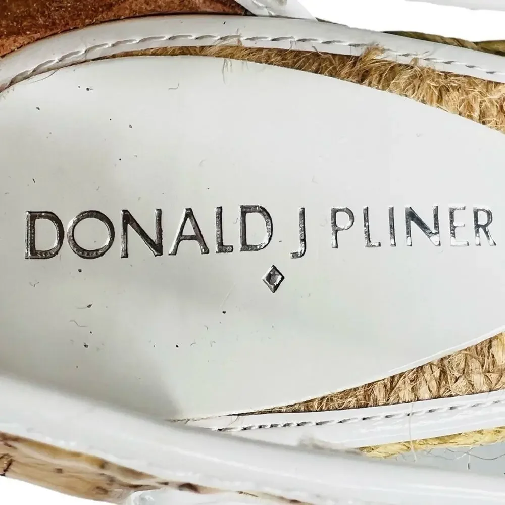 Donald Pliner Shoes 6.5M Charlot Cork Espadrille Wedge Peep Toe Tan White Resort